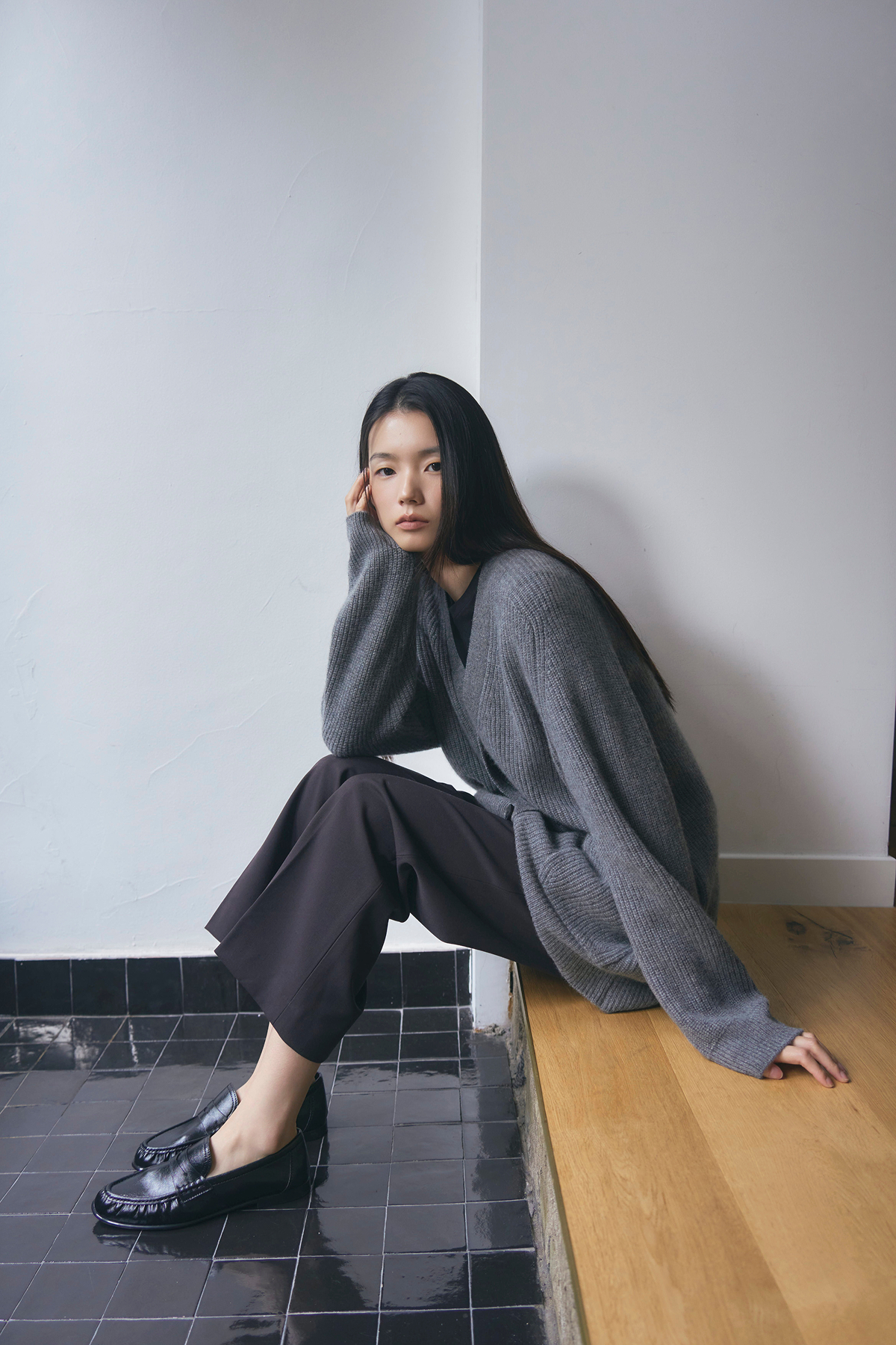 [캐시미어100] 하찌 롱 가디건 STEEL GRAY