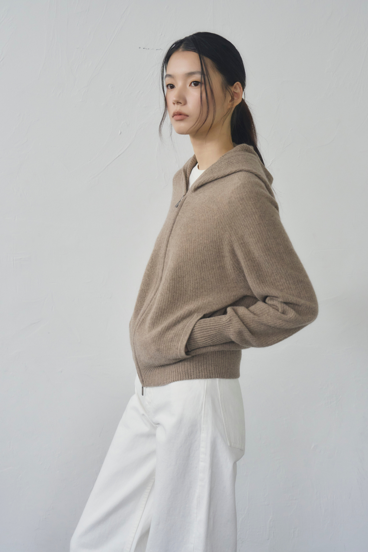 [캐시미어100] 베이직 후드 가디건 NATURAL BROWN