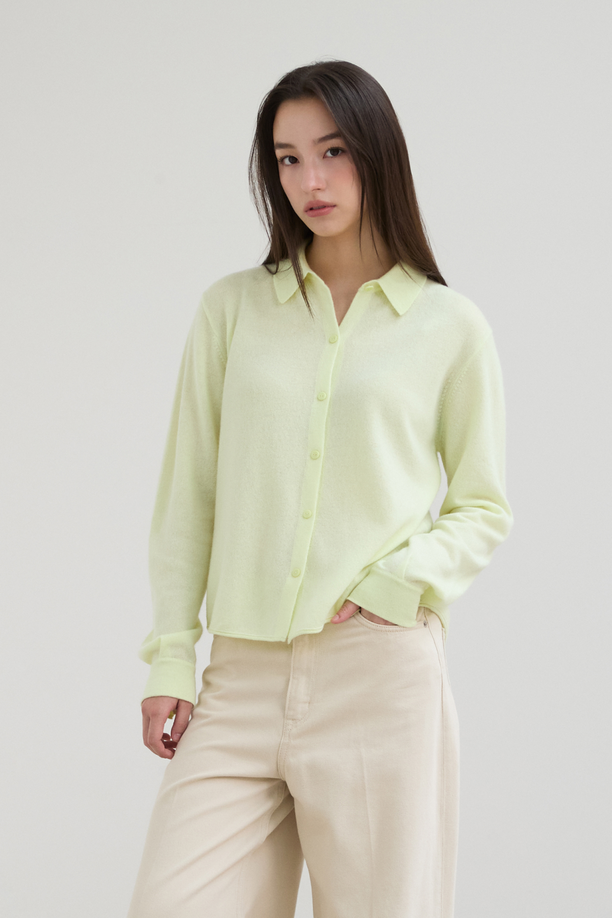 [캐시미어100] 마카롱 니트 셔츠 LEMON GREEN