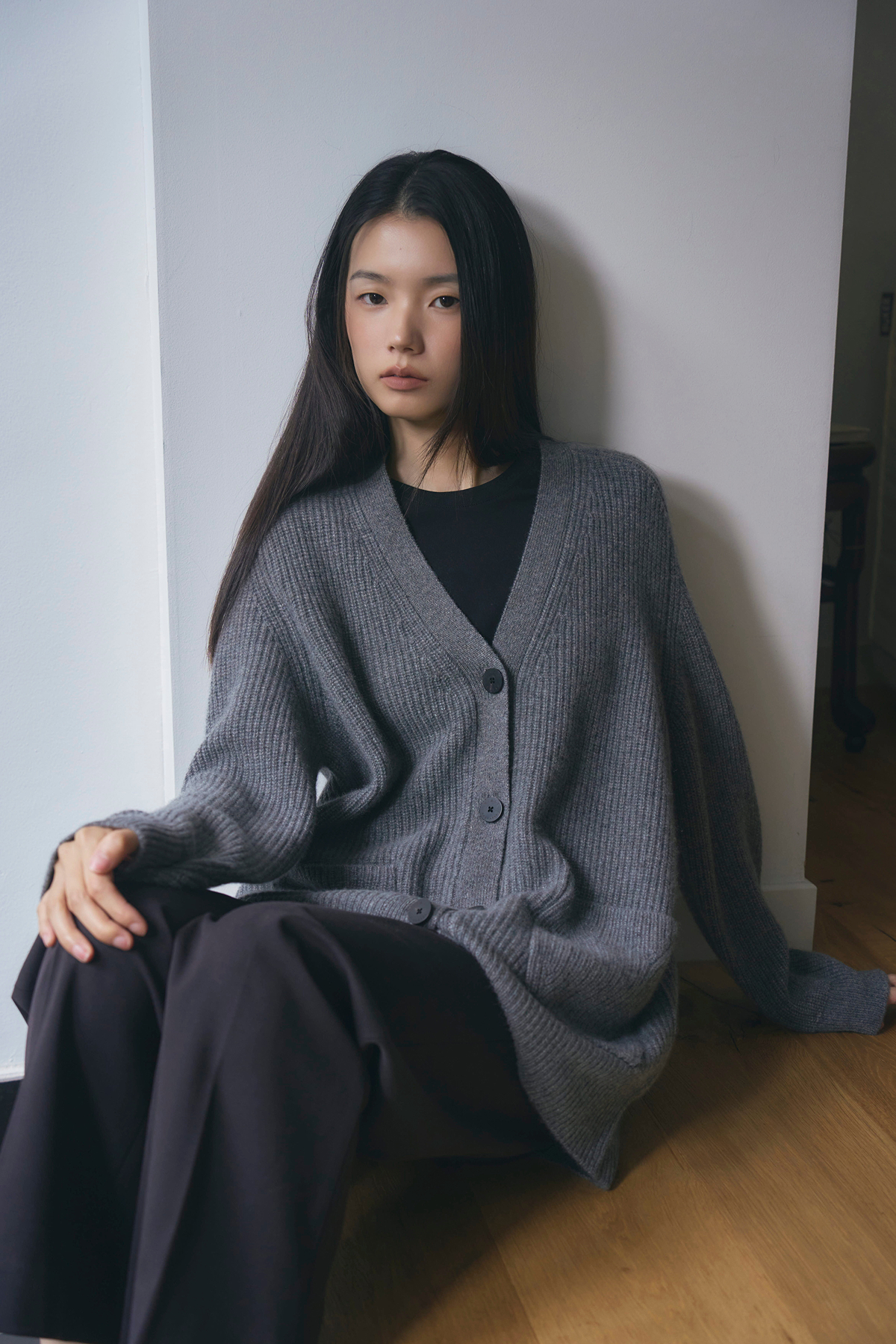 [캐시미어100] 하찌 롱 가디건 STEEL GRAY