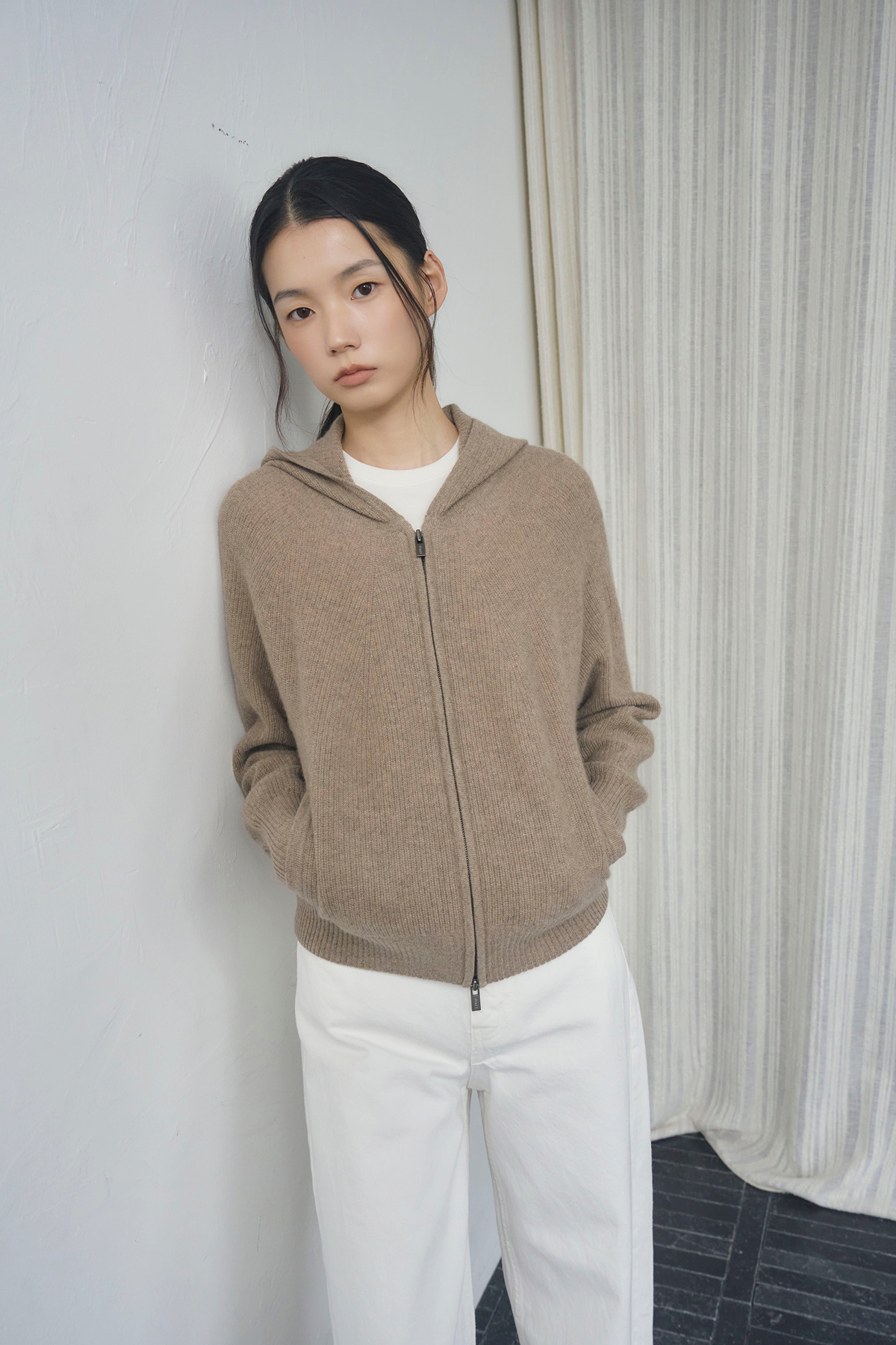 [캐시미어100] 베이직 후드 가디건 NATURAL BROWN