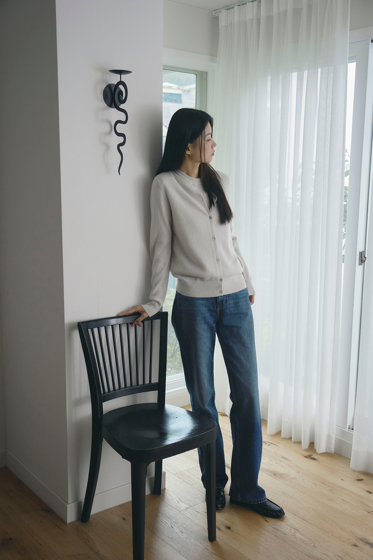 [캐시미어100] 베이직 라운드넥 가디건 LIGHT MELANGE GRAY