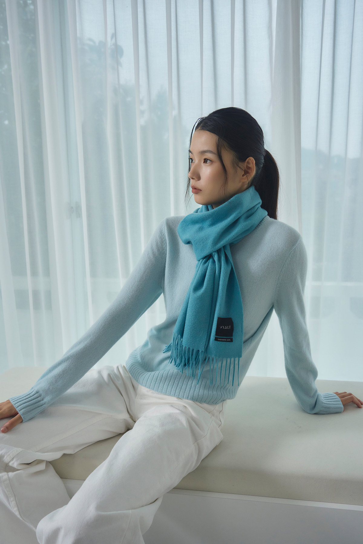 [캐시미어100] 베이직 머플러 OCEAN BLUE