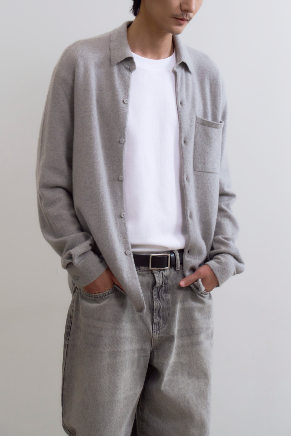 [캐시미어100] GENDERLESS 니트 셔츠 LIGHT GRAY