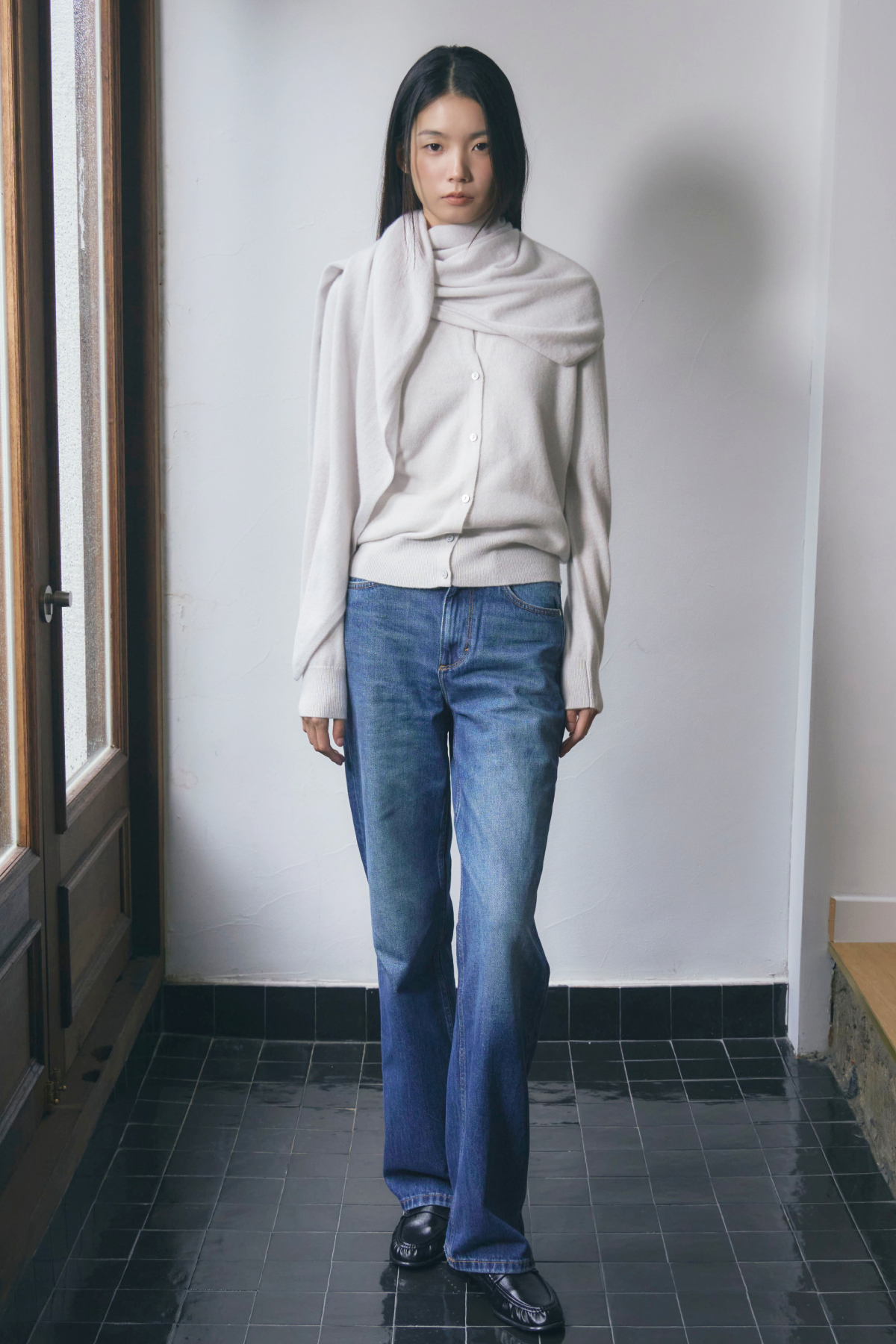 [캐시미어100] 삼각 숄 머플러 LIGHT MELANGE GRAY