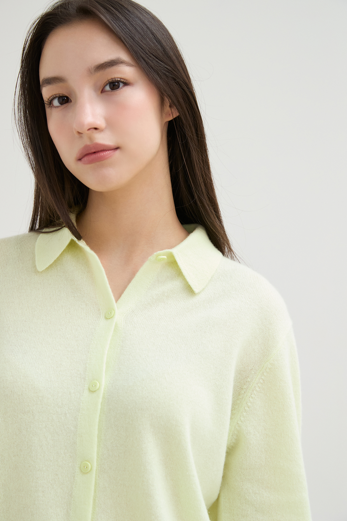 [캐시미어100] 마카롱 니트 셔츠 LEMON GREEN