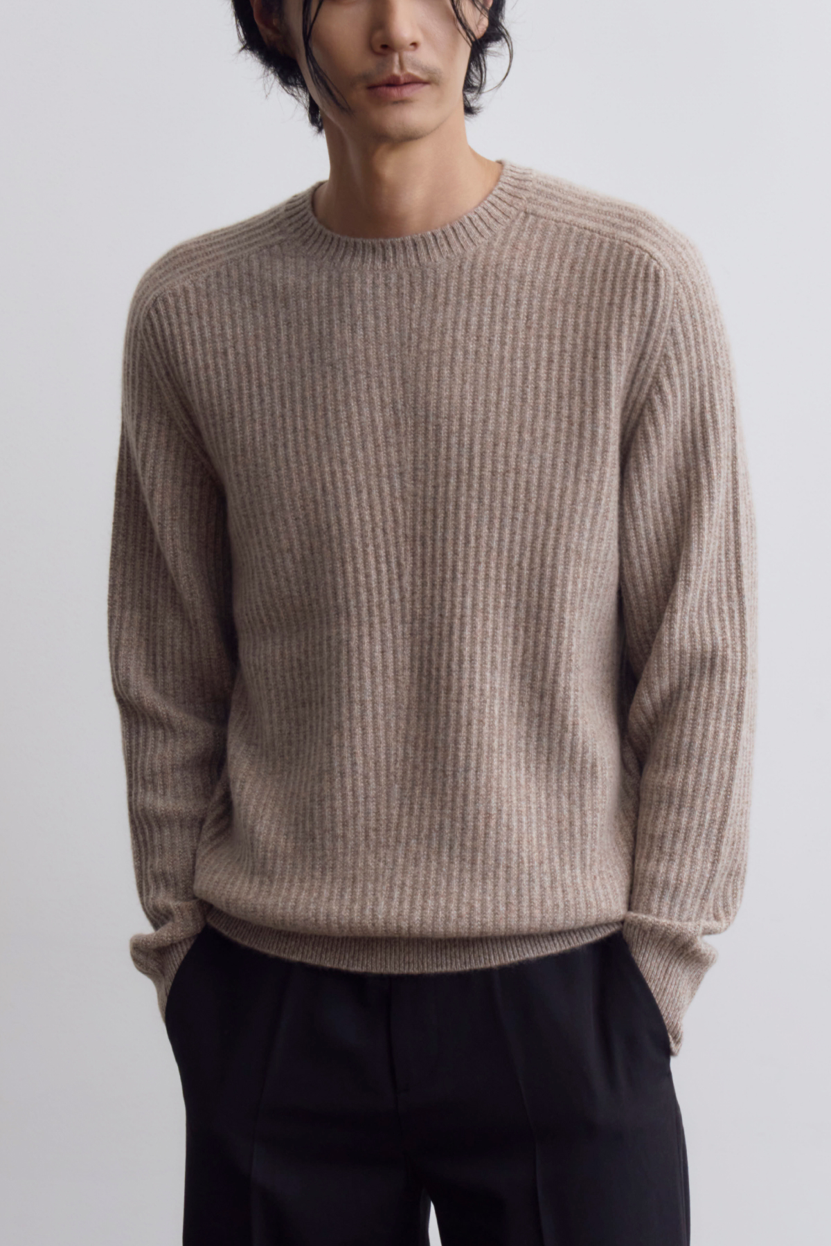 [캐시미어100] 하찌 라운드 니트 ASH GRAY