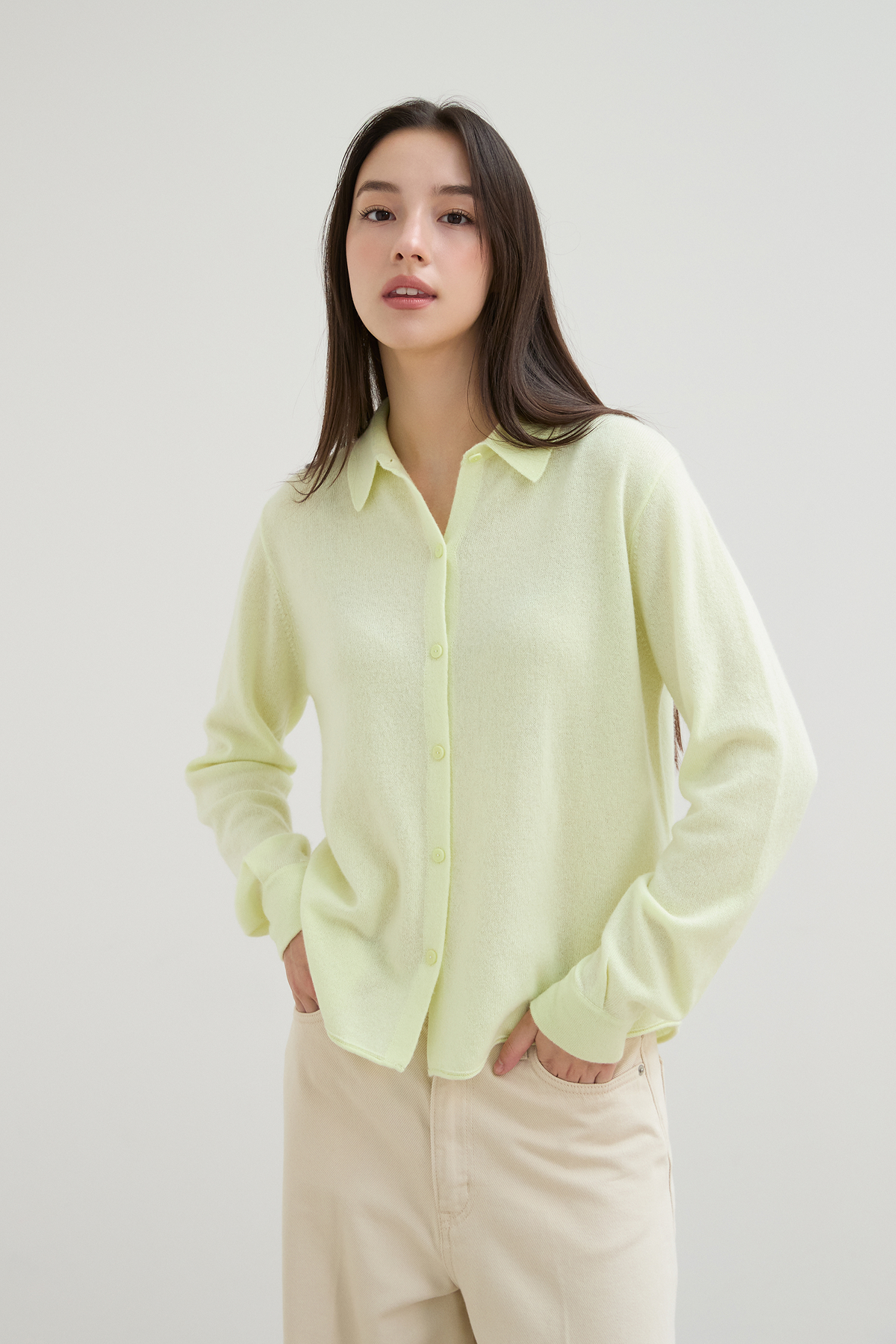 [캐시미어100] 마카롱 니트 셔츠 LEMON GREEN