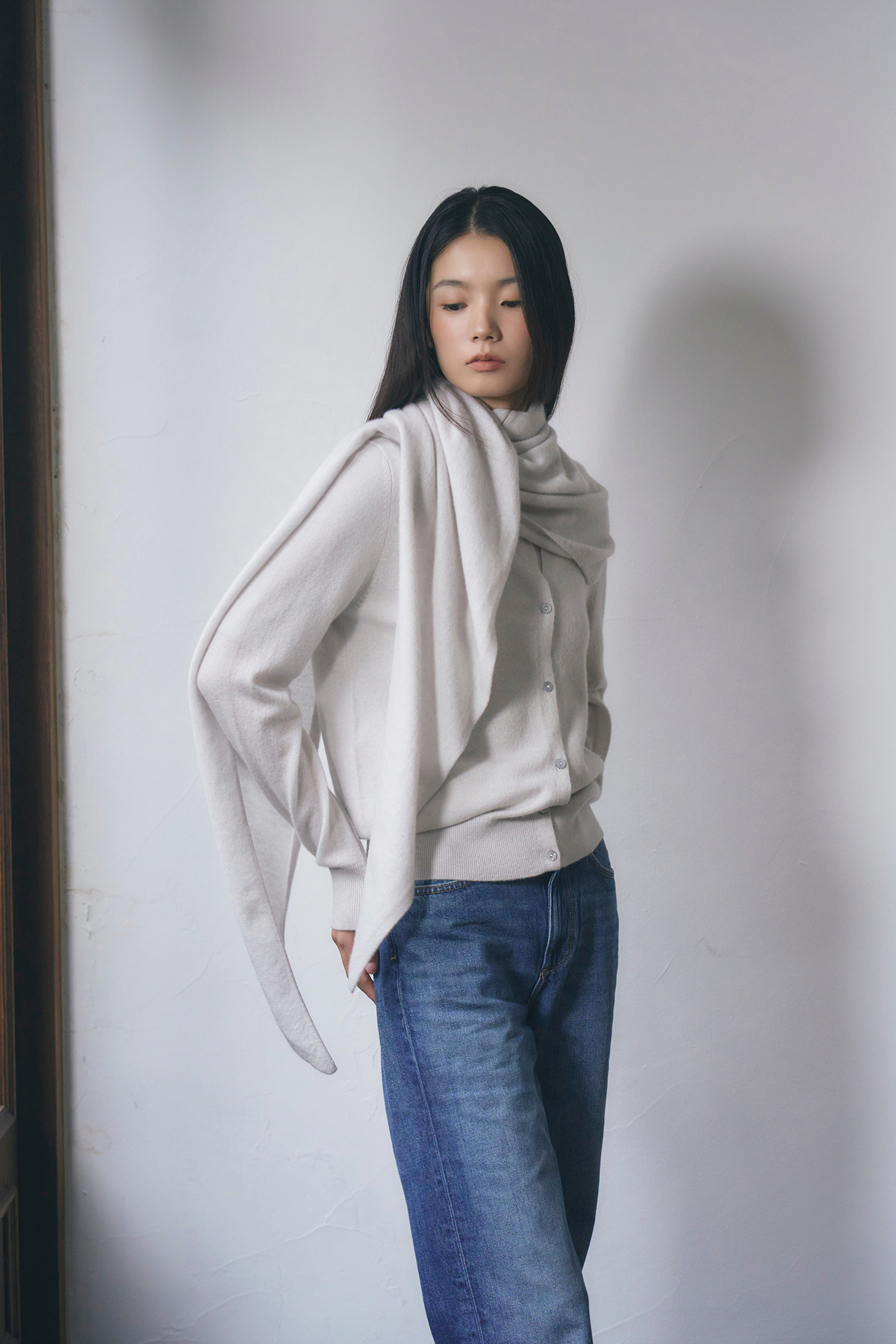 [캐시미어100] 삼각 숄 머플러 LIGHT MELANGE GRAY