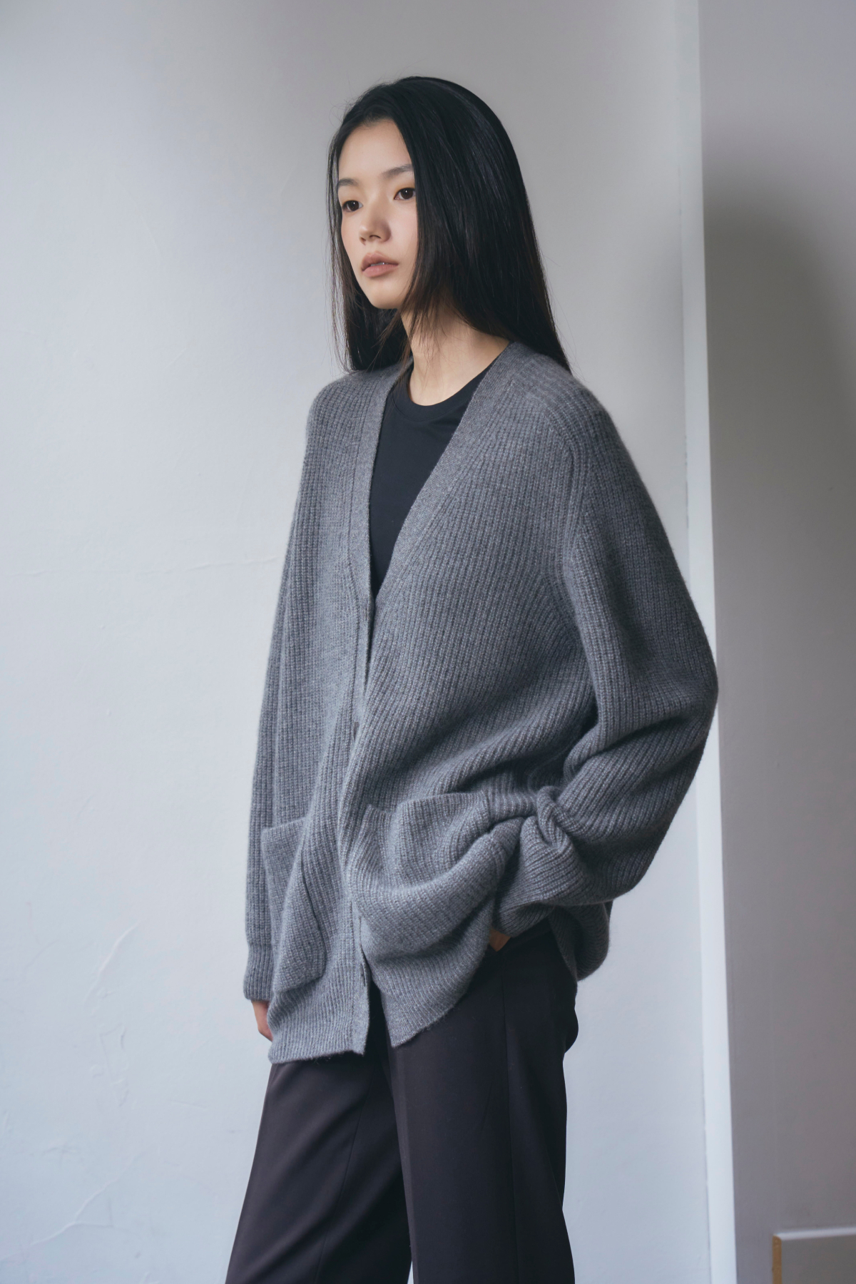 [캐시미어100] 하찌 롱 가디건 STEEL GRAY