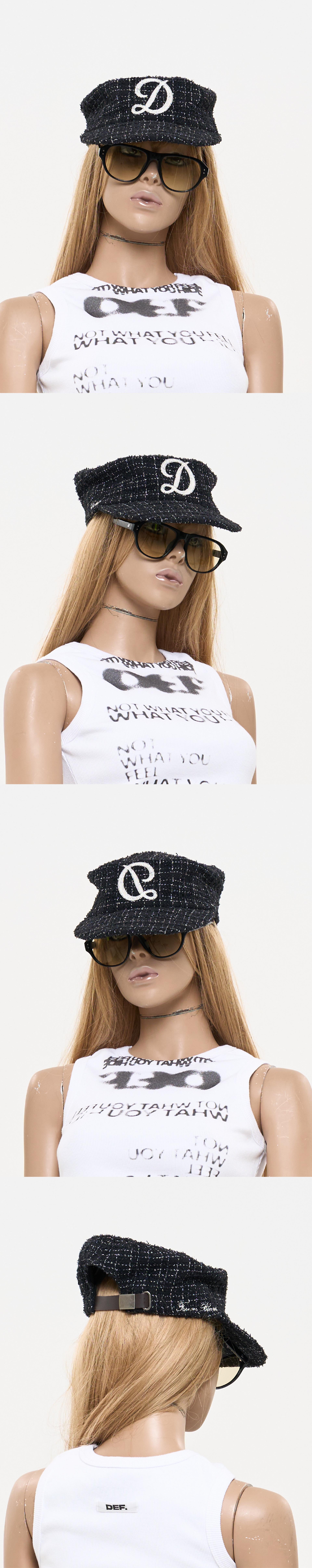 PILLBOX CAP TWEED BLACK