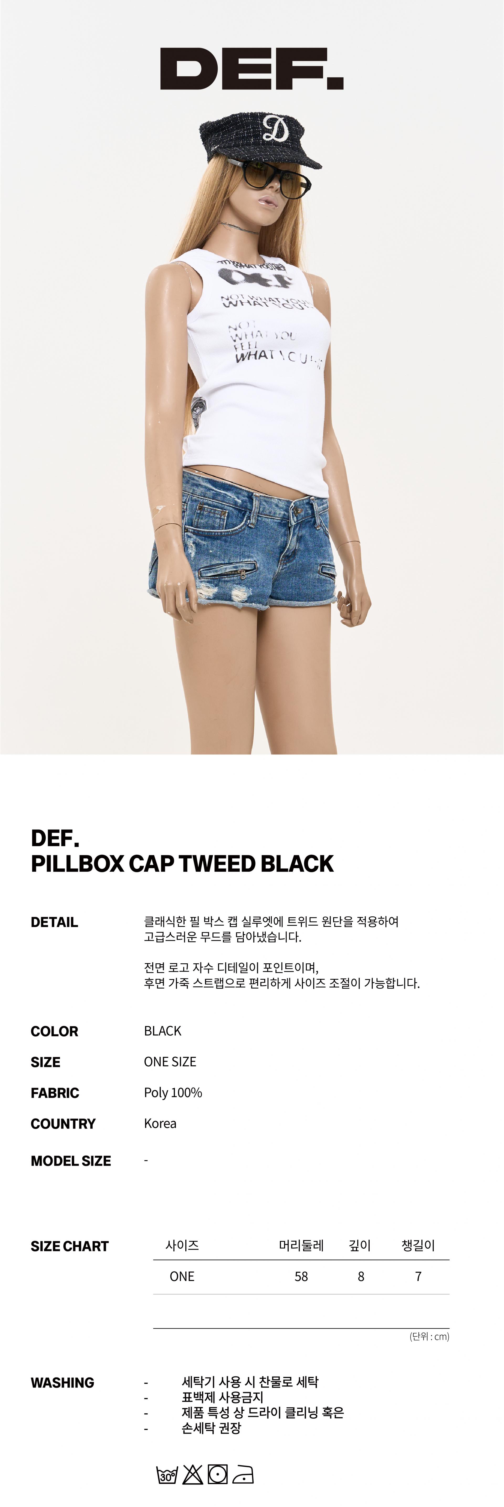 PILLBOX CAP TWEED BLACK