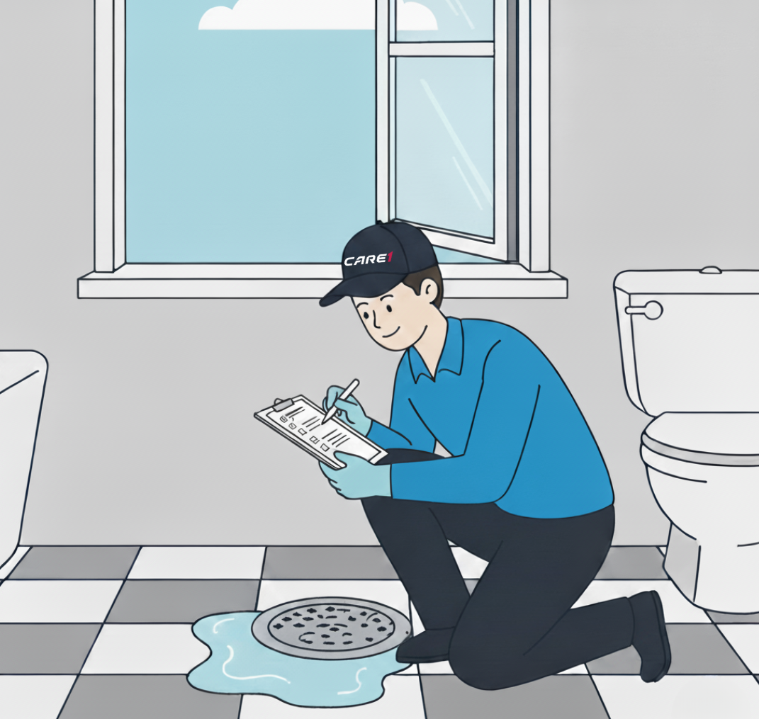 케어원 깔따구 방제 화장실 점검 모습