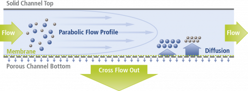 Figure 2: Schematic of the AF4 separation principle. AF4 Principle with SolidChannelTop 2014
