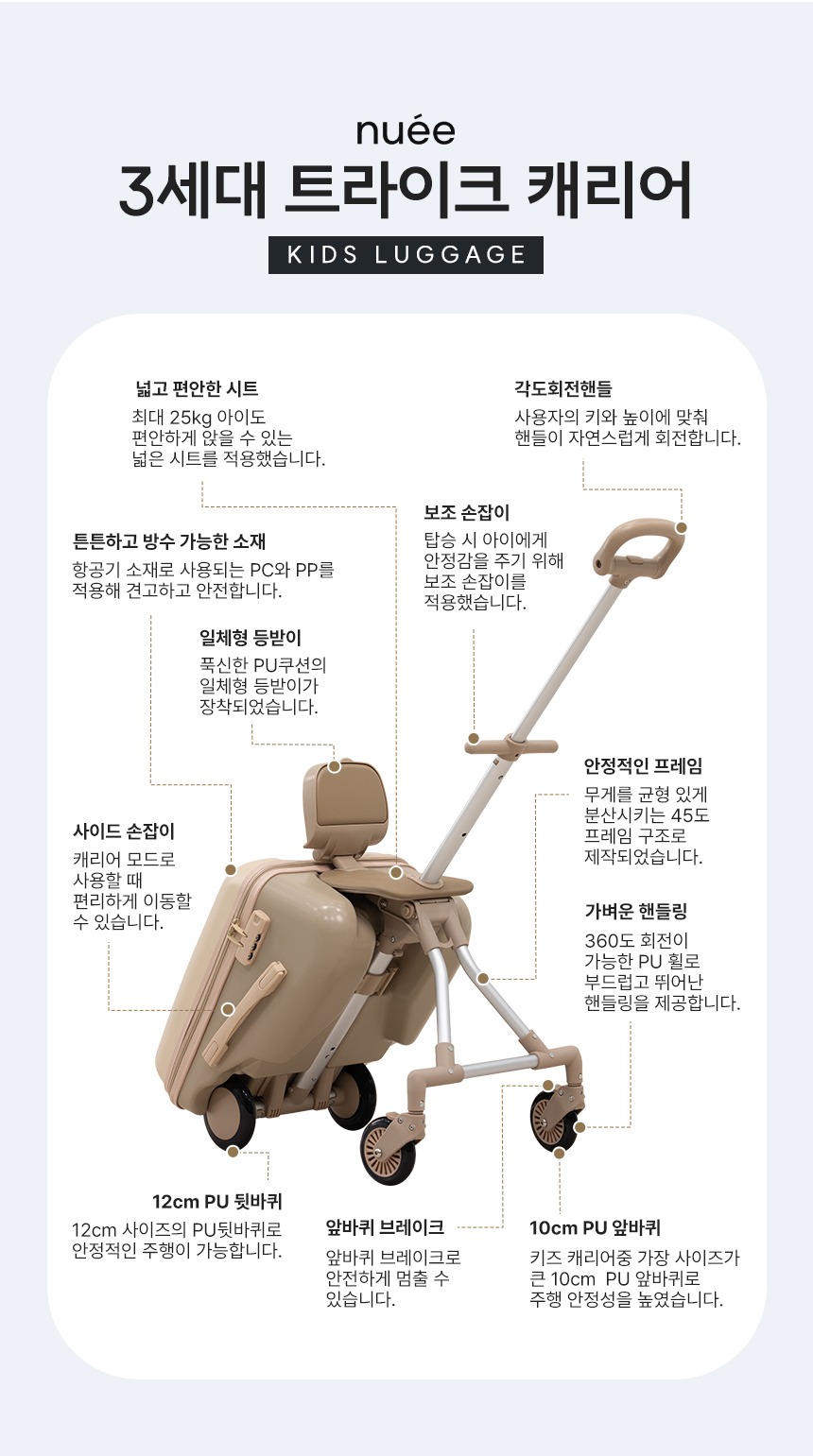 NEW 3세대 뉴이 S 키즈 캐리어 트라이크 유아 어린이 타는 라이딩 캐리어