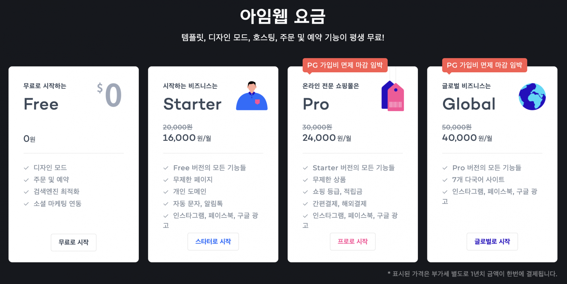 홈페이지 제작 단가표