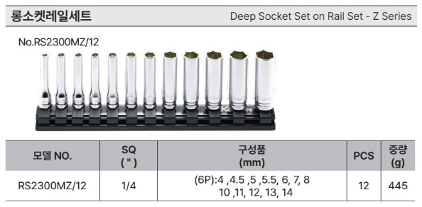 코켄 1/4인치 롱 소켓 레일세트(6P)(Z) RS2300MZ/12 (12PCS)