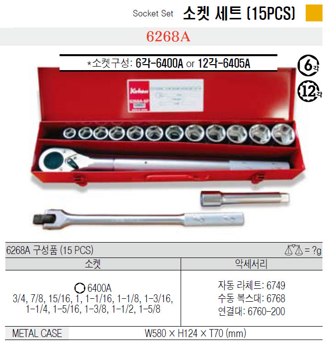 코켄 3/4인치 소켓세트 6268A (15PCS)