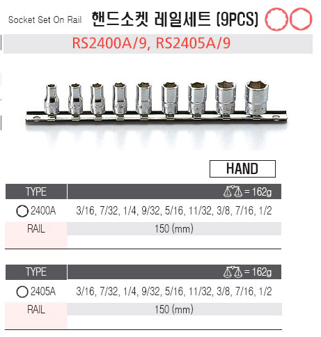 코켄 1/4인치 핸드소켓 레일세트 RS2400A/9