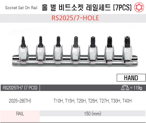 코켄 1/4인치 홀 별 비트소켓 레일세트 RS2025/7-HOLE (7PCS)