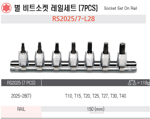 코켄 1/4인치 별 비트소켓 레일세트 (7PCS) RS2025/7-L28