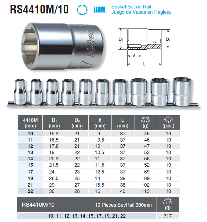 코켄 1/2인치 메트릭소켓세트 RS4410M/10