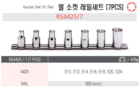 코켄 1/2인치 별 소켓 레일세트 RS4425/7 (7PCS)