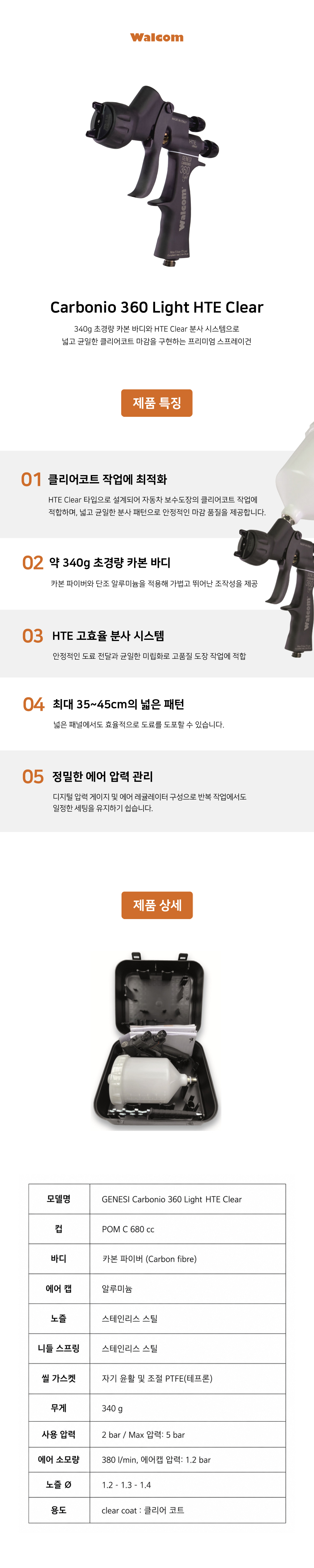 왈콤 Walcom Carbonio 360 Light HTE Clear (아날로그 게이지 포함)