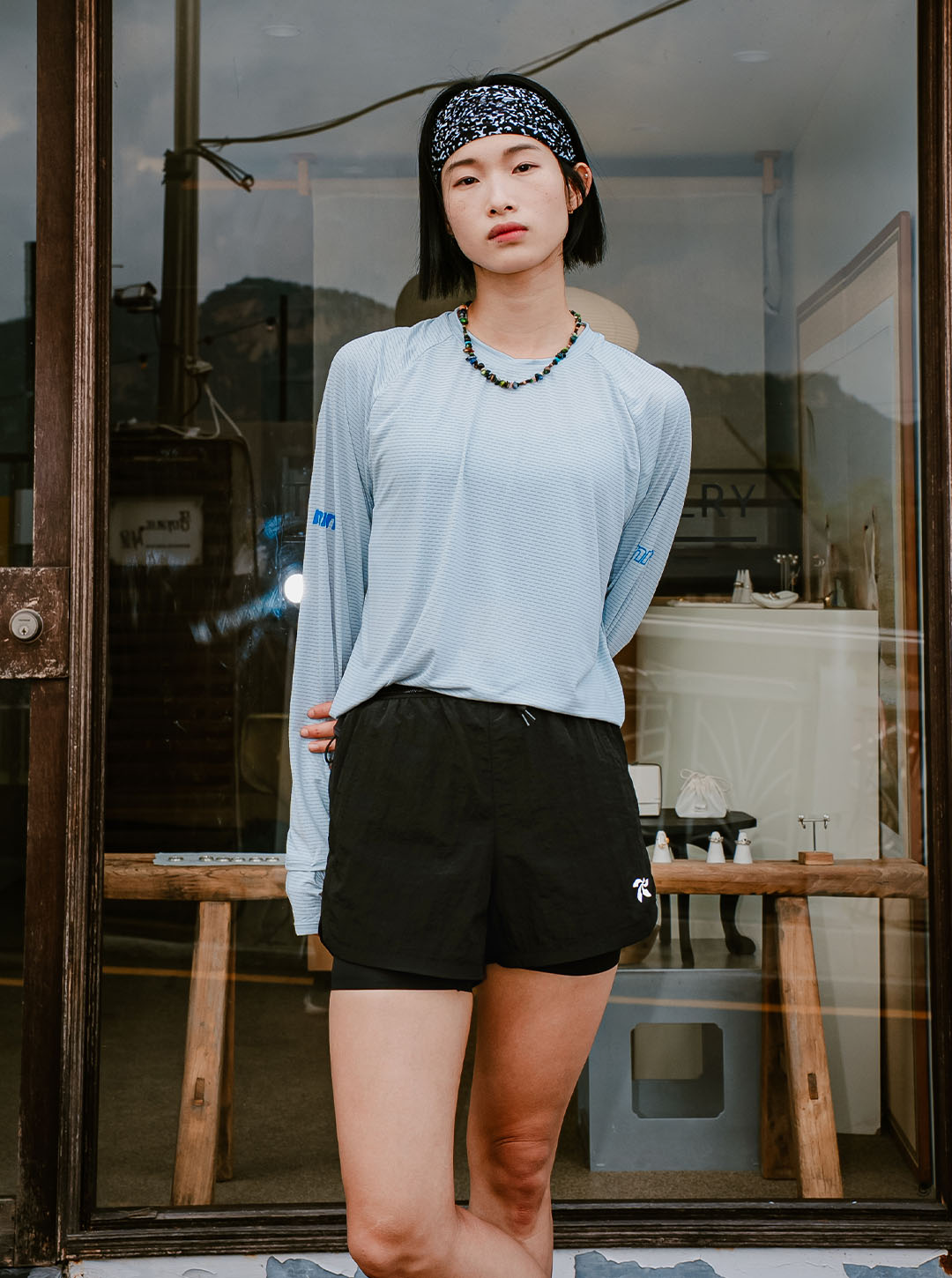 女款二合一跑步短褲正面穿搭