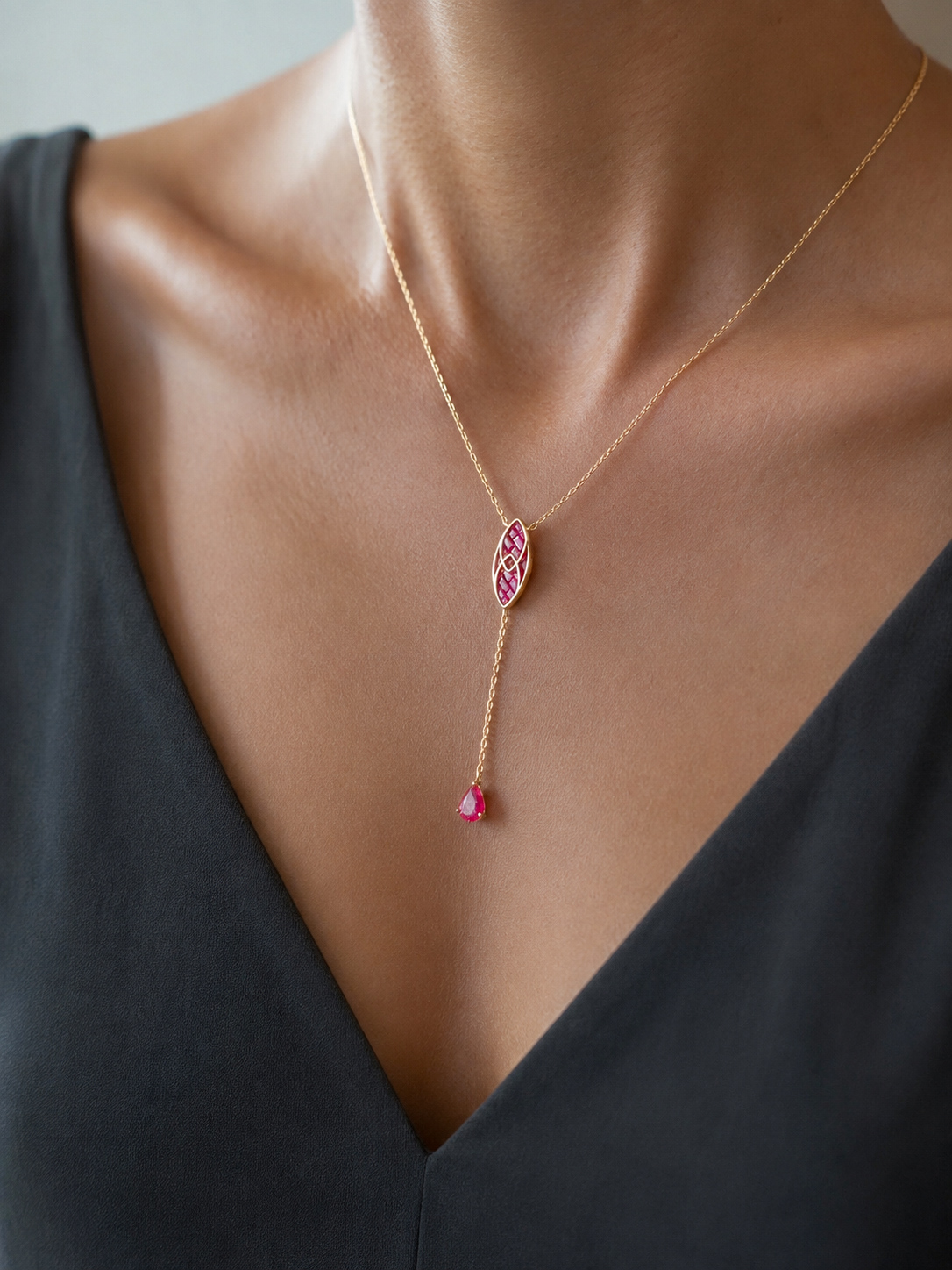 Aura Drop-Invisible Ruby Necklace