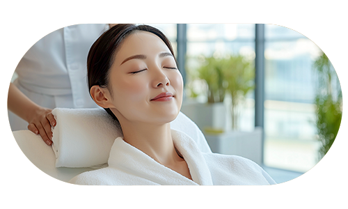 피부 진정 케어를 받는 여성