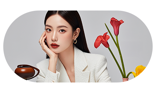 여성이 턱을 괴고 있음