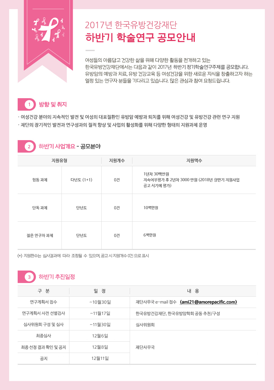 2017년 한국유방건강재단 하반기 학술연구 공모 안내