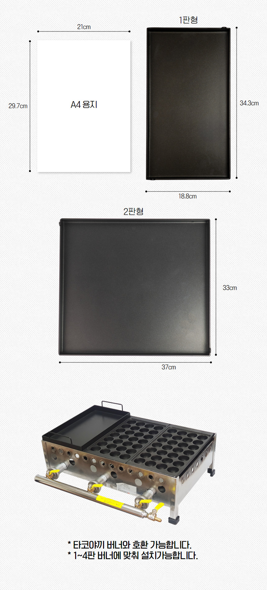 미니 다용도 철판 (타코야끼버너 호환) 볶음 핫도그 호떡 스테이크 분식 오코노미야끼 불판