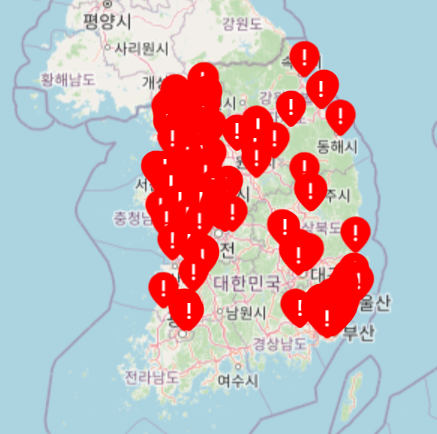 불법합성물(딥페이크)가 발견된 학교가 붉은 화살표로 표시돼 있다. ⓒ‘딥페이크 지도(deepfakemap)’ 캡쳐