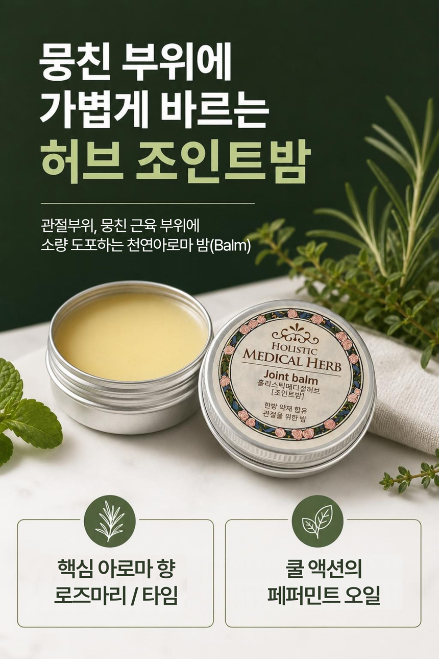 홀리스틱 메디컬허브 조인트밤, 천연아로마 약용식물 효과 가벼움