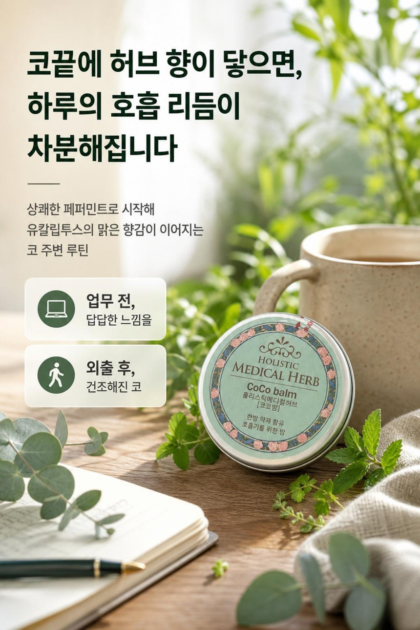 홀리스틱 메디컬허브 코코밤, 천연아로마 약용식물효과 상쾌함