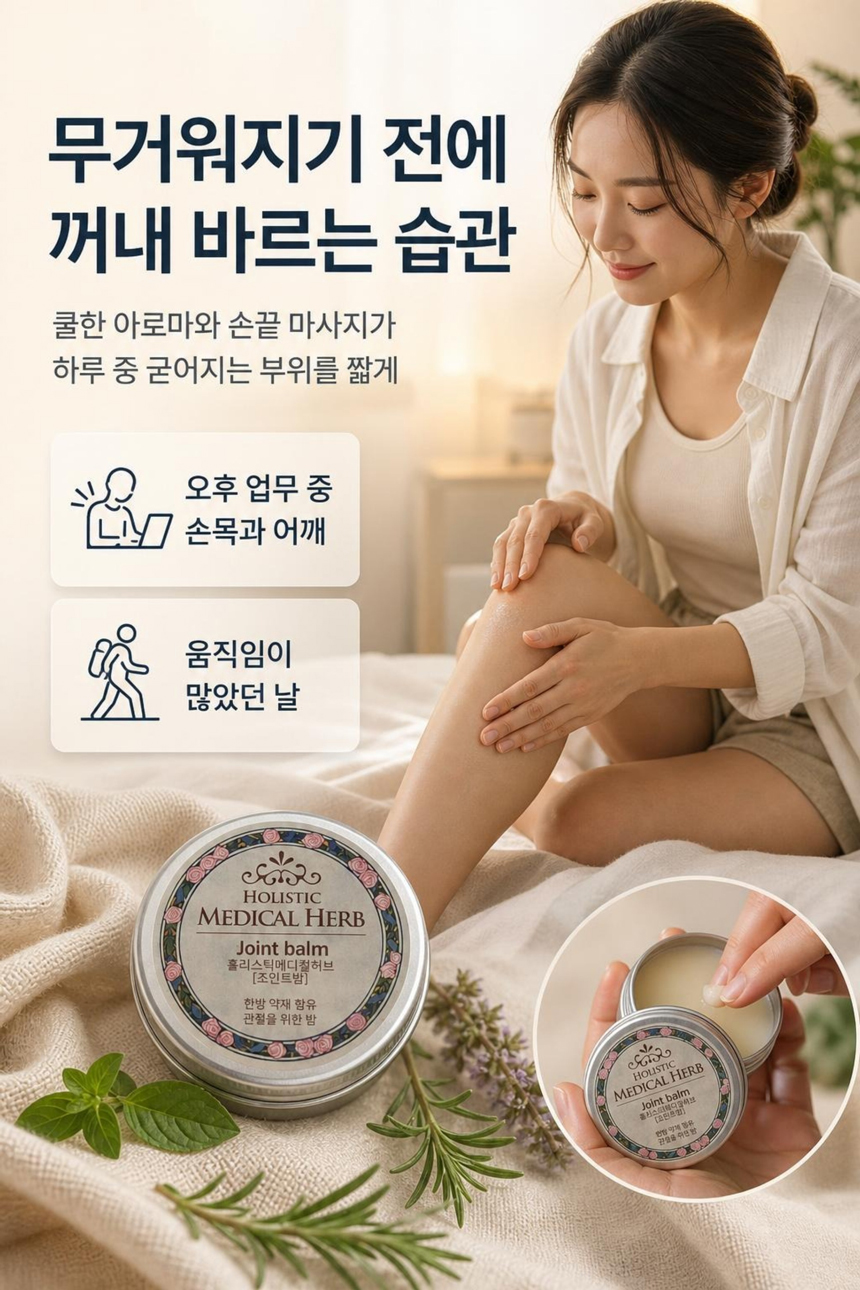 홀리스틱 메디컬허브 조인트밤, 천연아로마 약용식물 효과 가벼움