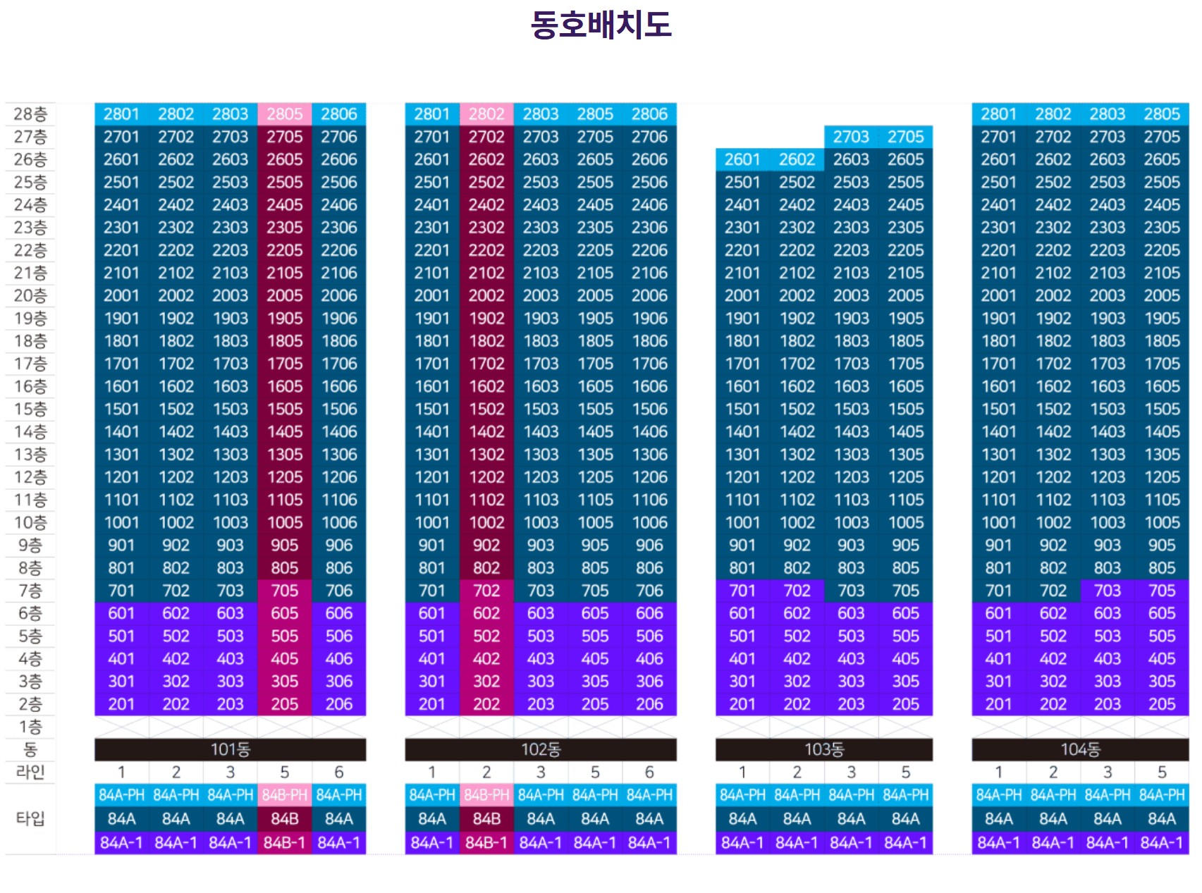 북수원 이목 시티프라디움 더 블리스 동호수배치도