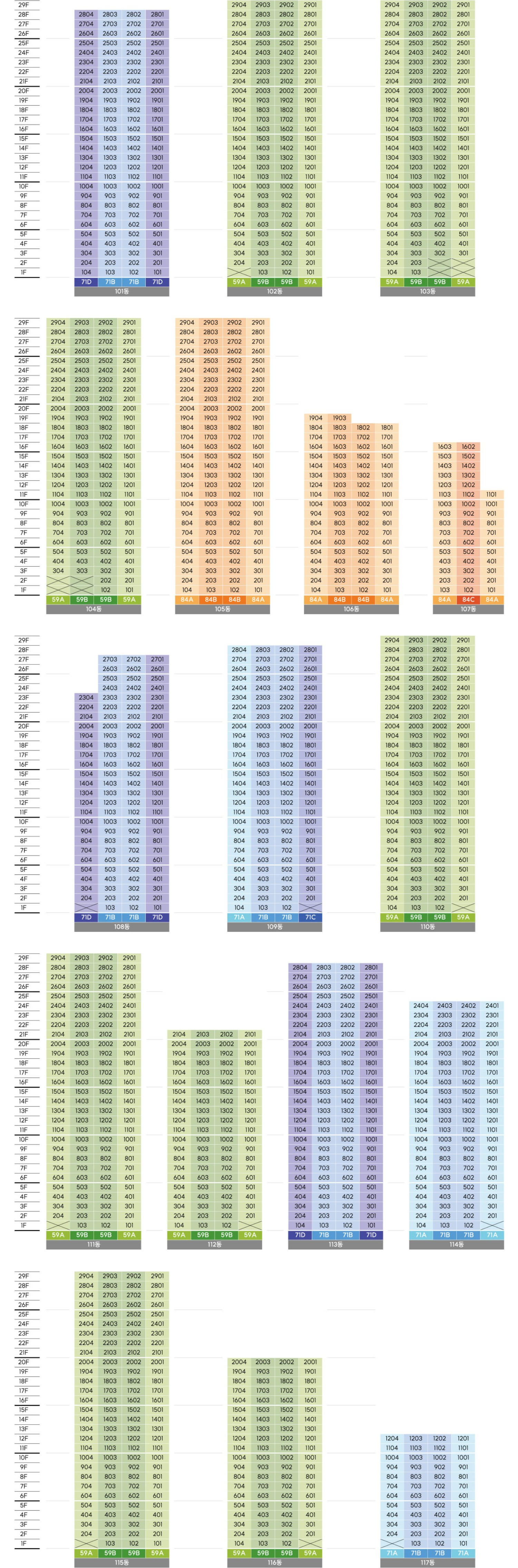 진위역 서희스타힐스 더 파크뷰(3차) 동호수배치도