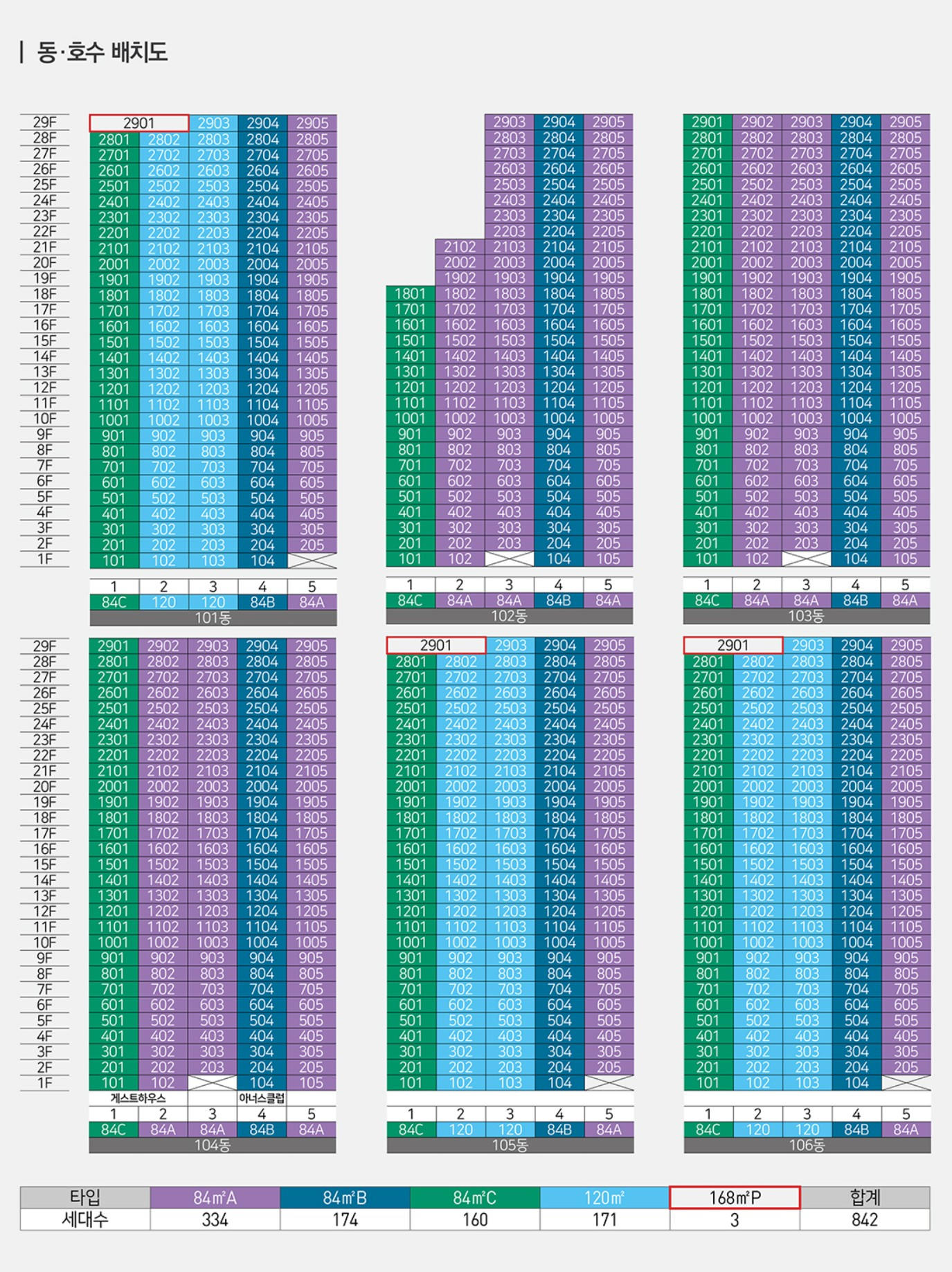 양산자이 파크팰리체 동호수배치도