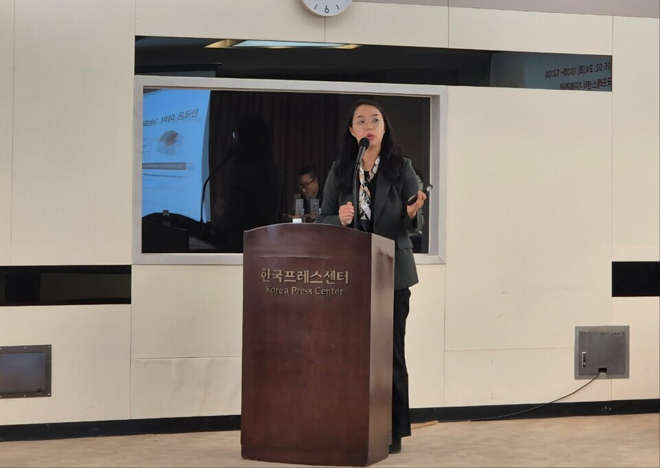 유한나 지방시대위원회 위원이 ‘혁신 인재 양성을 통한 지방 주도 성장의 중요성’에 대해 발표하고 있다. [사진 유디임팩트]