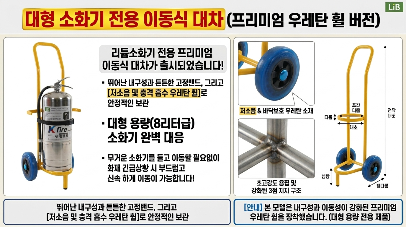 대형 소화기 8리터(L) 전용 리튬이온 소화기 이동식 보관 대차 거치대 카트 (저소음 우레탄 바퀴)