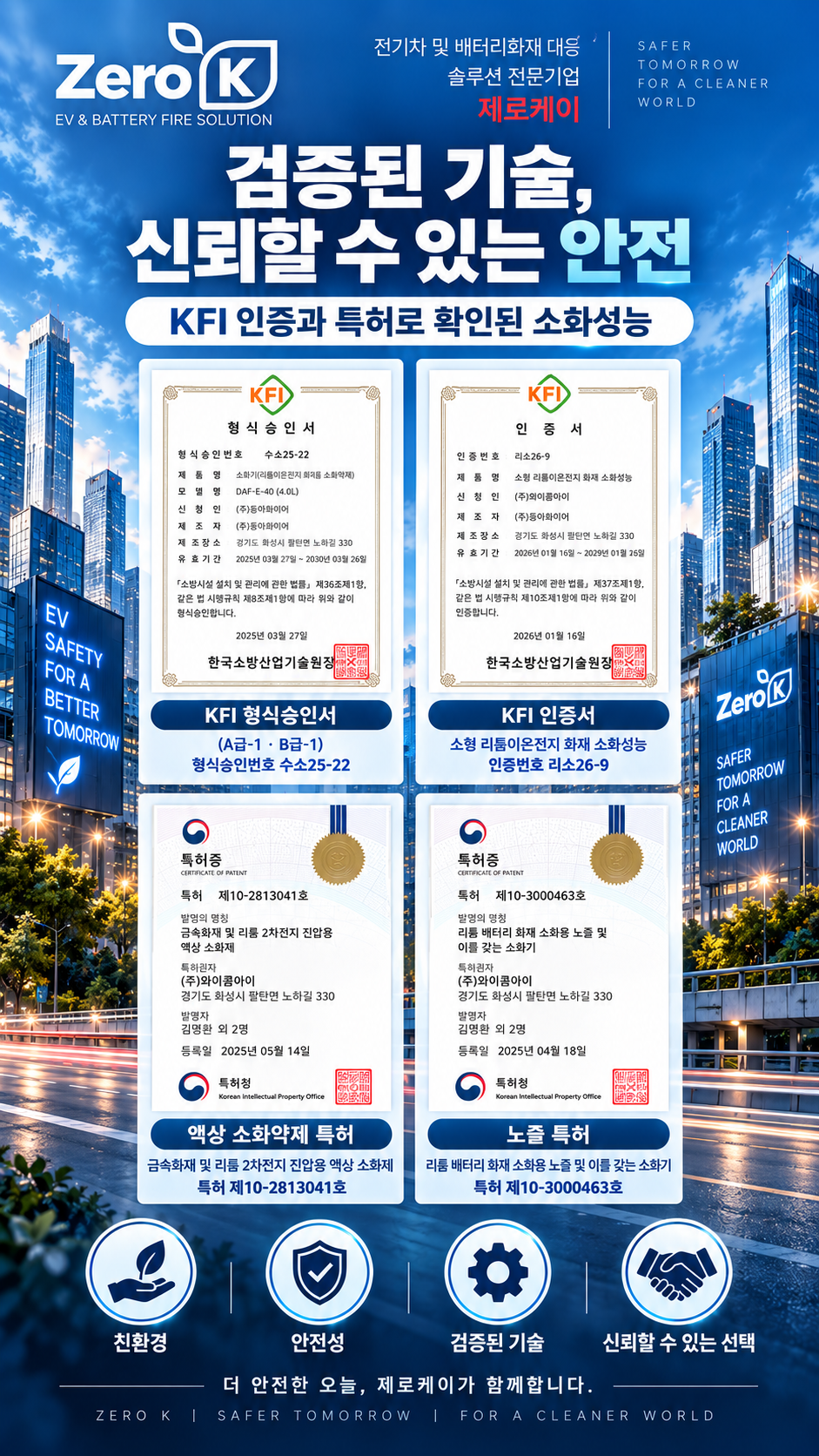 리튬이온배터리 전기차화재 대응 KFI A·B급 형식승인 LIB 성능인증 4L 강화액 소화기