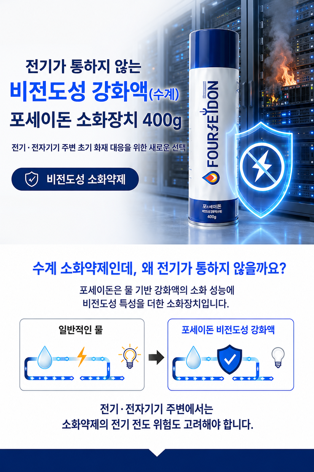 비전도성 강화액(수계) 포세이돈 에어로졸 스프레이 소화장치 400g