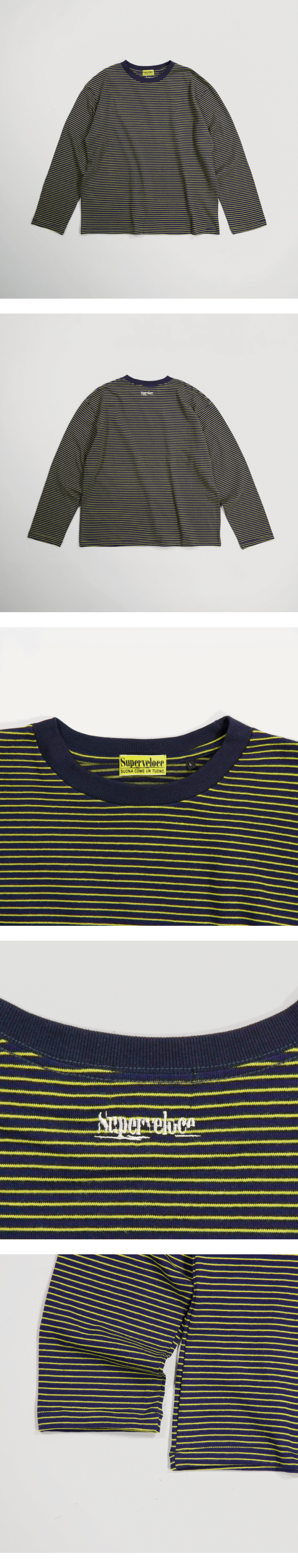 Ruined Logo Stripe LS T-shirt Navy