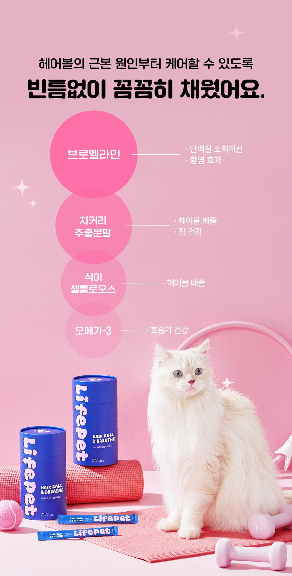 라이프펫 헤어볼&브리드 고양이 기관지영양제 30포