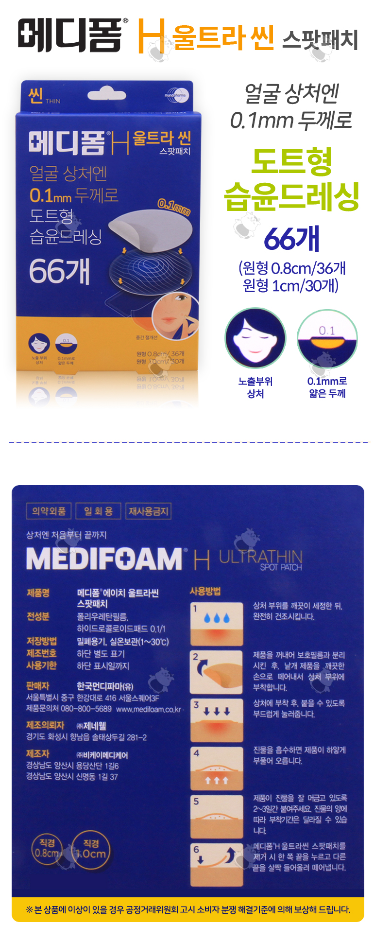메디폼H 울트라씬 스팟패치 도트형 습윤드레싱 66개입 1EA