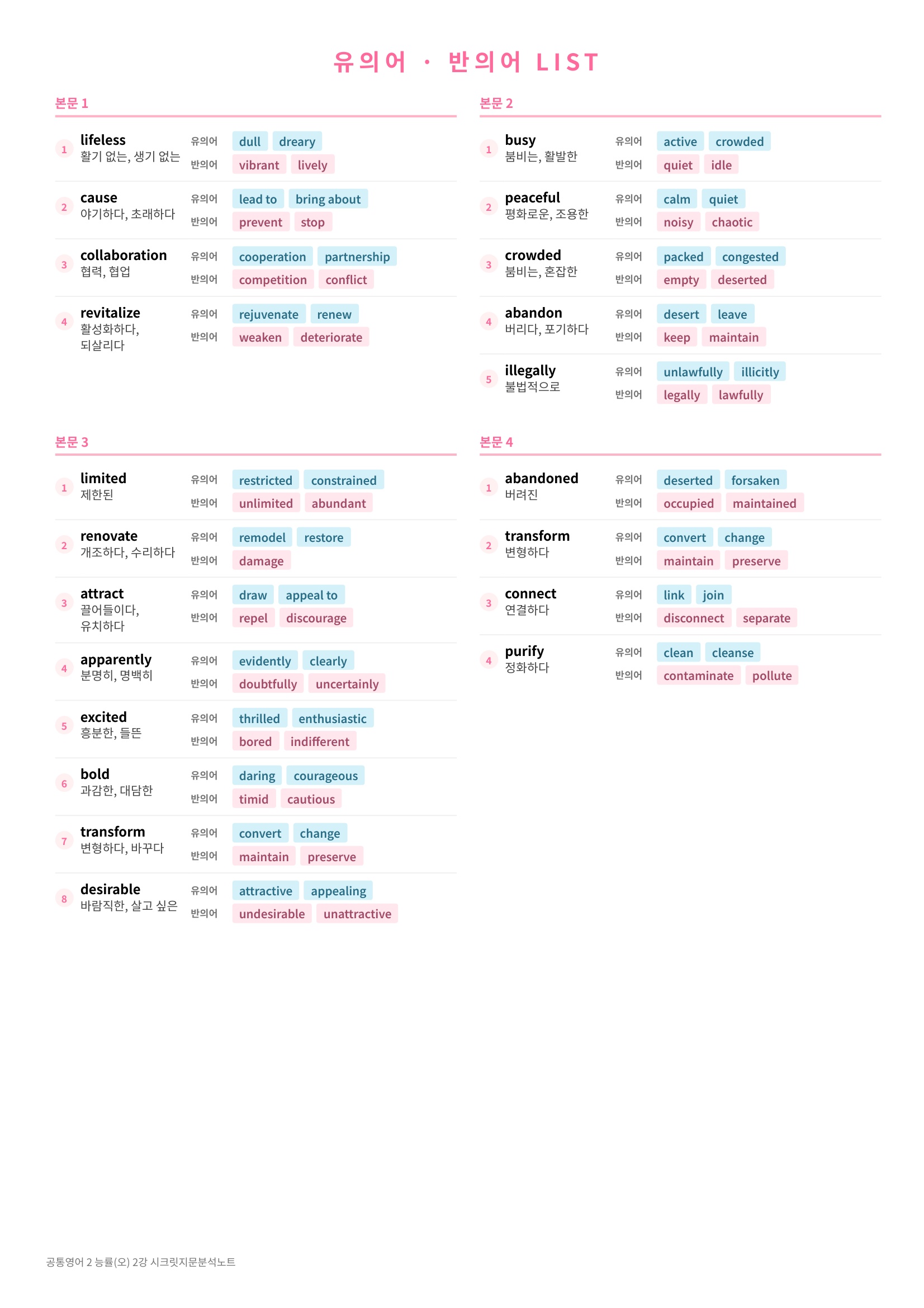 🩷(공통영어 2) 능률(오) 2과 [지문분석+단어장+파이널체크]🩷