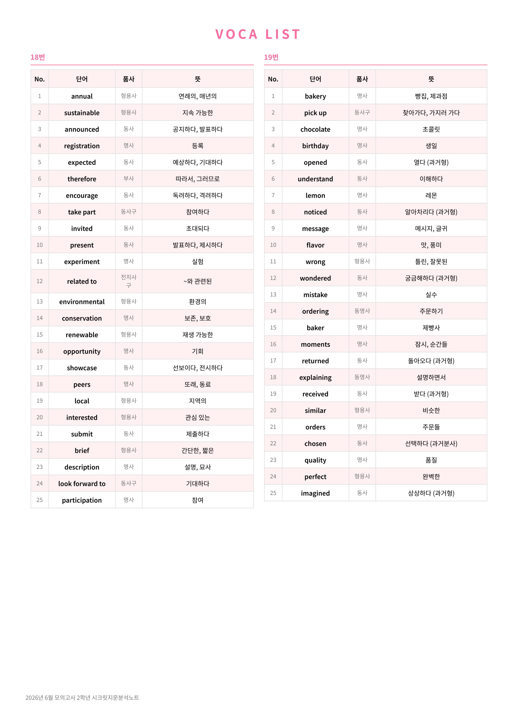 🩷[2026년 6월 모의고사][2학년] 지문분석+단어장+파이널체크🩷